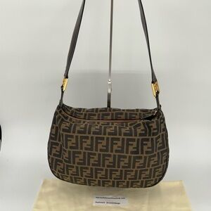 Fendi Zucca Soft Shoulder Bag in Brown/Black FF Monogram Very Good Condition